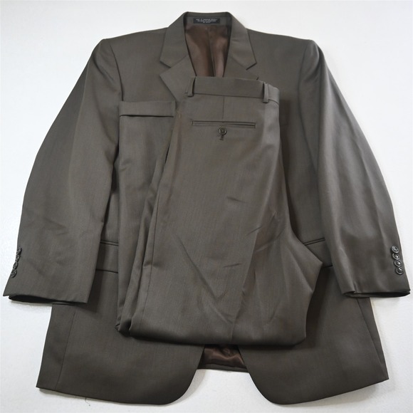 Vtg Y2K 2000s Boxy 43S 34x32 Brown Wool Mens Jacket Pants Suit